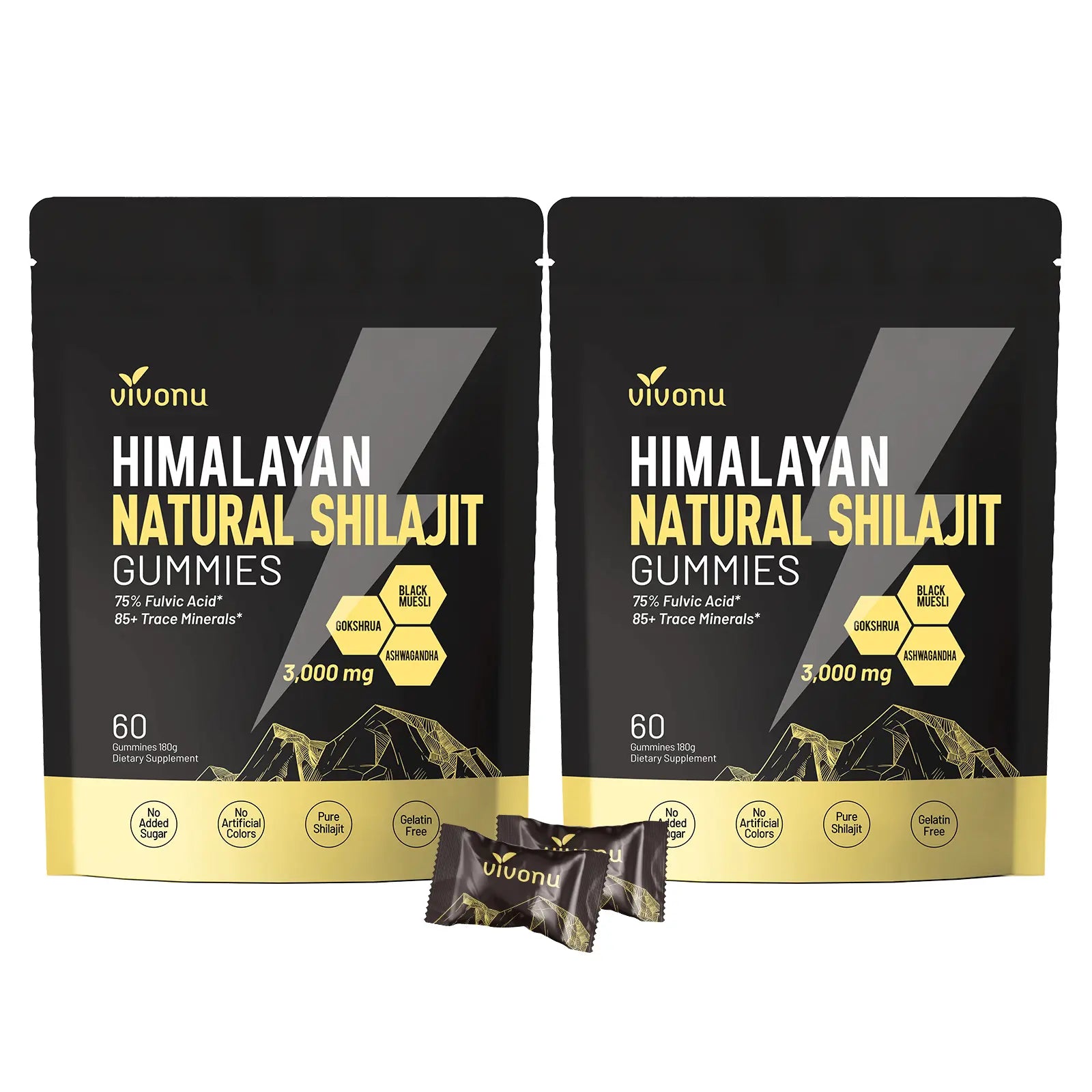 Vivonu Himalayan Shilajit Gummies | with Ashwagandha, Gokshura & Other Herbs | No Added Sugar | 60 Gummies Summervibes