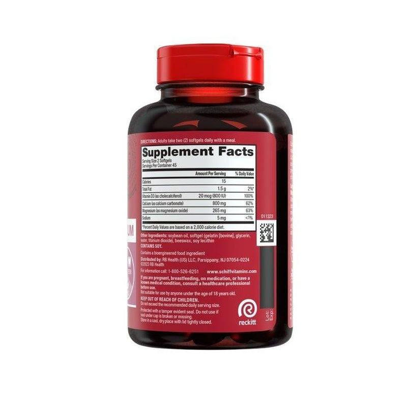Schiff Super Calcium 800Mg plus Magnesium with Vitamin D3, 90 Softgels - Ca