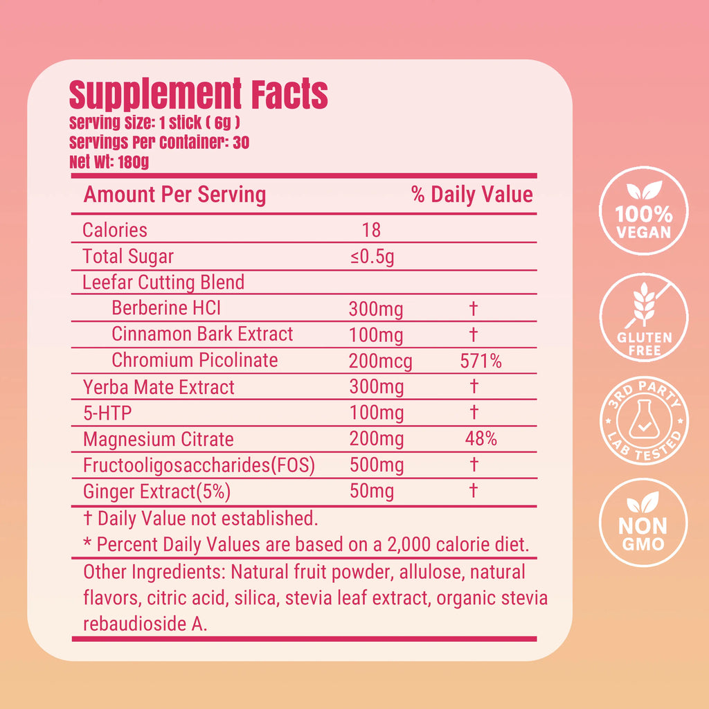 Leefar Cutting Drink Mix –| Strawberry Açaí Flavor – 30 Servings