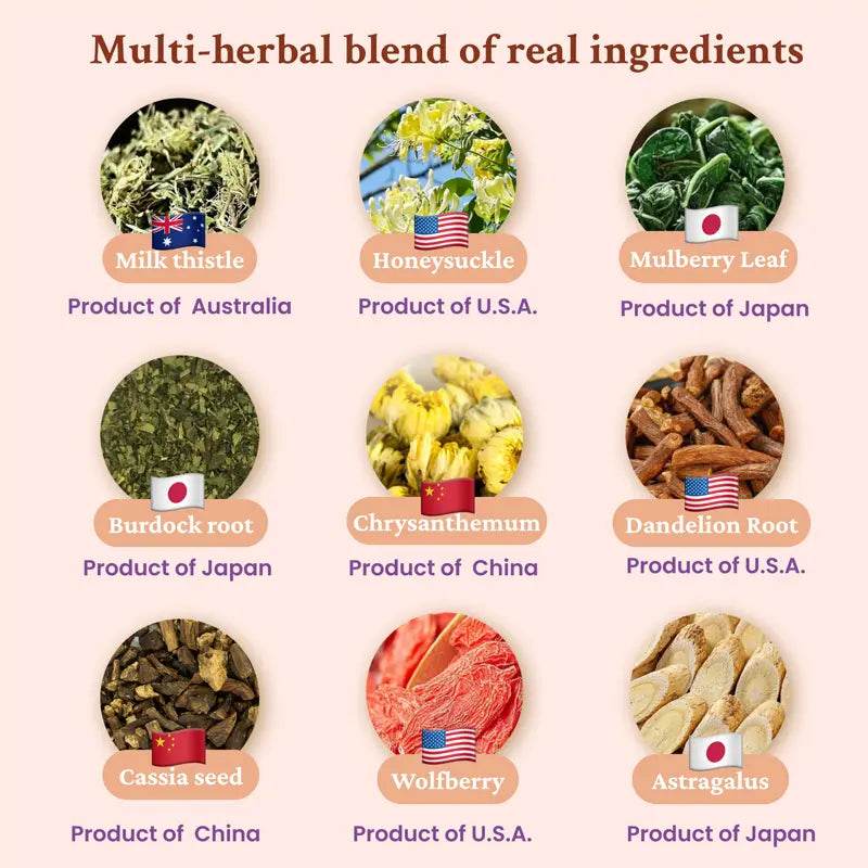 Liver Support with Milk Thistle Goji Berry Chrysanthemum - Cleanse Liver and Eyes | Organic, Natural Herbal Tea Loose Leaf (100G) Beverage | Itree · Vital-Tea