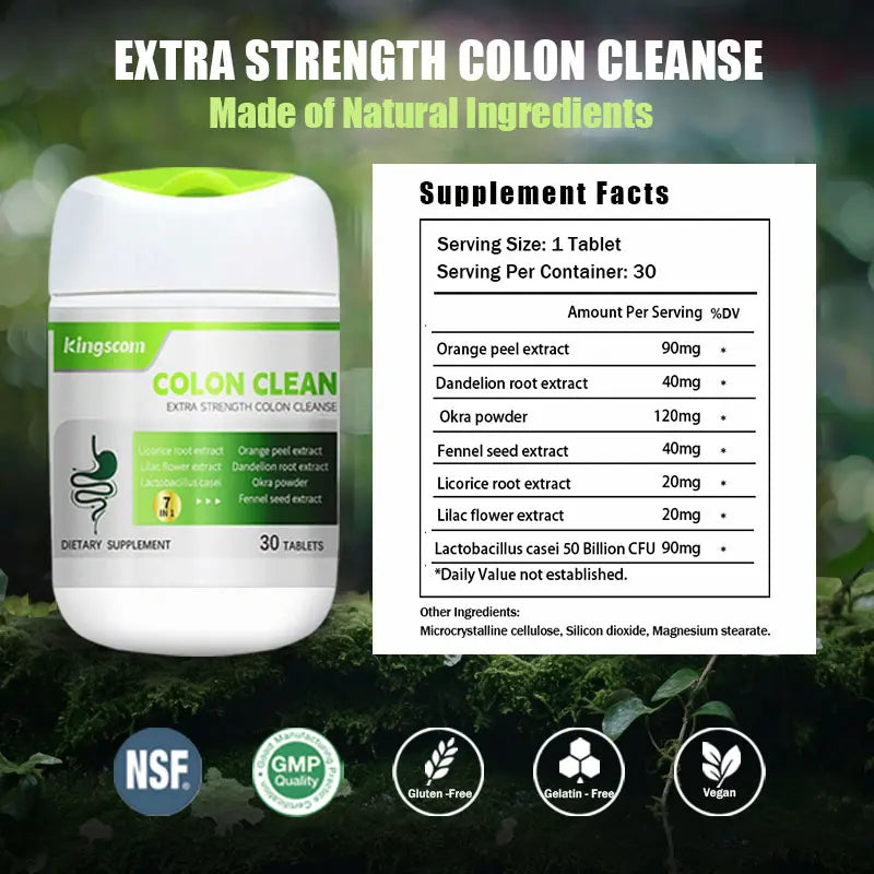 Kingscom Advanced Colon Cleanse - Gut Health & Detox Support |Gut and Colon | with Okra Fiber Formula & 60 Billion Probiotic- Support Bloating, Digestion & Immune Support for Men & Women 30 Capsules Healthcare Optimum Fitness