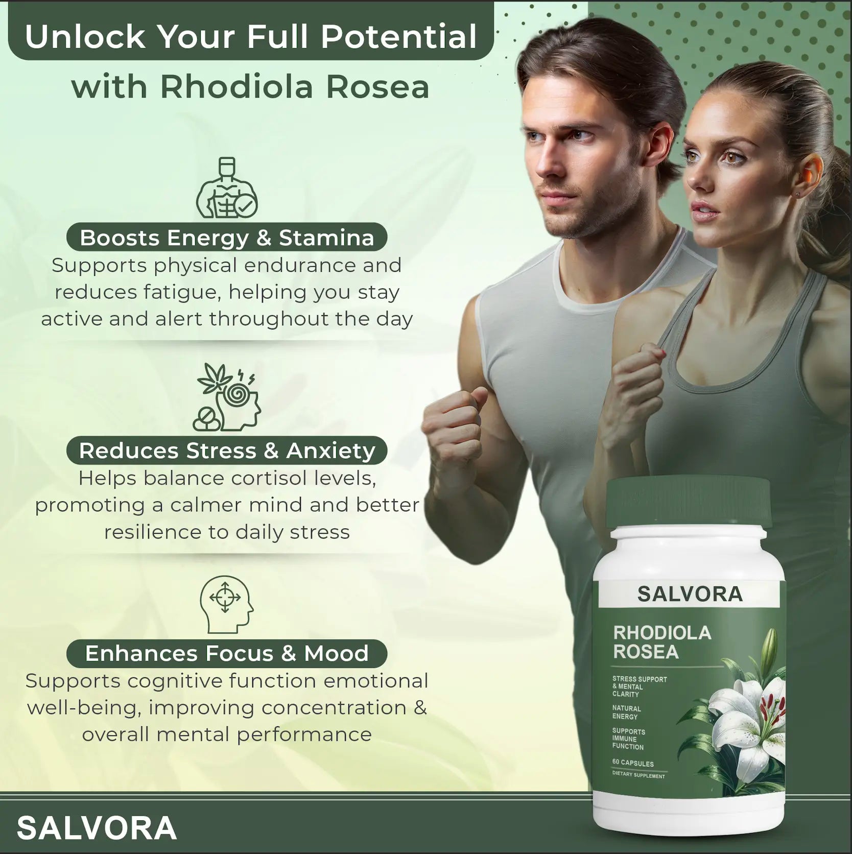 Rhodiola Rosea Extract for Stress, Energy & Focus - Natural Adaptogen [500Mg]